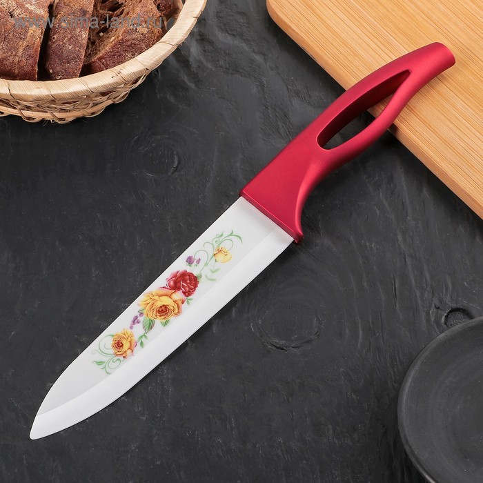 Нож кухонный керамический "Красная роза", лезвие 15 см, красная рукоять - Фото 1