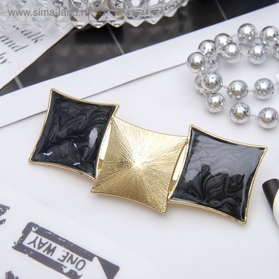 Заколка - автомат для волос «Геометрия», три квадрата, 7.5 см, тёмная эмаль