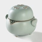Набор для чайной церемонии керамический «Тясицу», 2 предмета: чайник 200 мл, чашка 100 мл, цвет голубой - фото 21823146