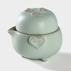 Набор для чайной церемонии керамический «Тясицу», 2 предмета: чайник 200 мл, чашка 100 мл, цвет голубой - Фото 2