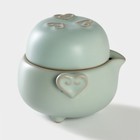 Набор для чайной церемонии керамический «Тясицу», 2 предмета: чайник 200 мл, чашка 100 мл, цвет голубой - Фото 3