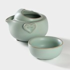 Набор для чайной церемонии керамический «Тясицу», 2 предмета: чайник 200 мл, чашка 100 мл, цвет голубой - Фото 5