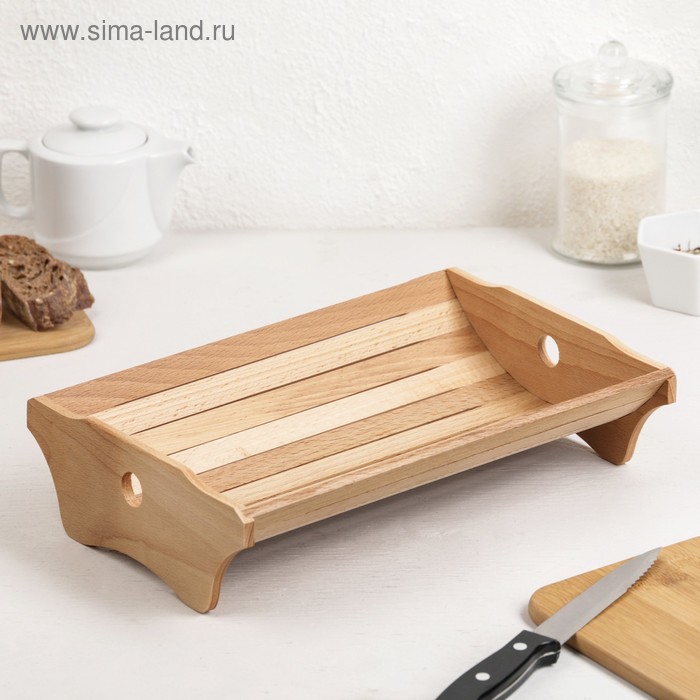Корзинка для хлеба деревянная «Хозяюшка» большая, бук, 30,5×21×7,6 см - Фото 1