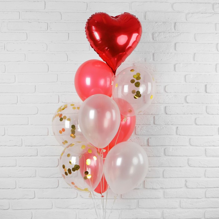 Букет из шаров «Любовь», фольга, латекс, красный, набор 9 шт. - Фото 1