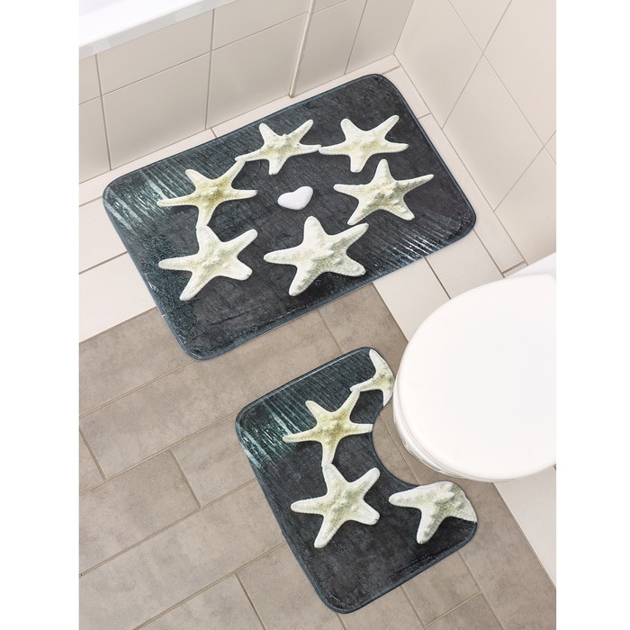Набор ковриков для ванной и туалета Доляна «Звёзды», 2 шт: 40×50, 50×80 см