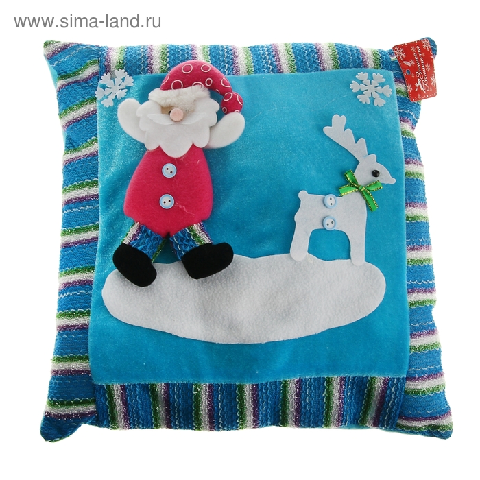 Мягкая подушка Новый Год "Дед Мороз" с оленем - Фото 1