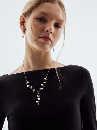 Набор 2 предмета: серьги, колье «Изумление», ветвь, белый в золоте, 42 см