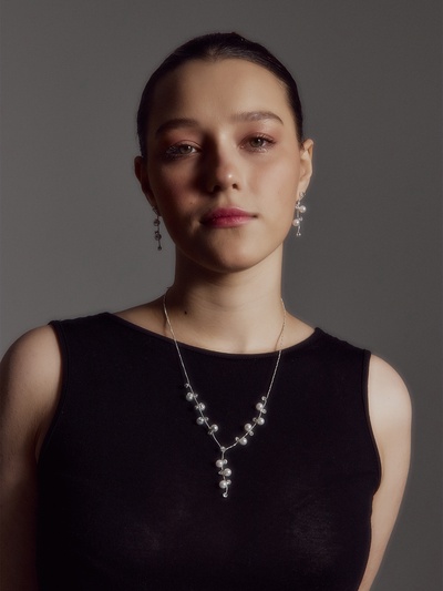 Набор 2 предмета: серьги, колье «Изумление» ветвь, цвет белый в золоте, 42 см