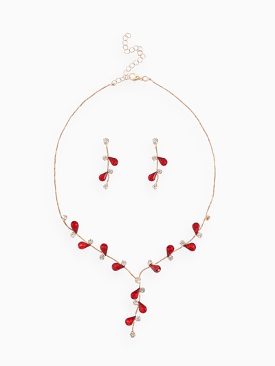 Набор 2 предмета: серьги, колье «Изумление» цветение, цвет красно-белый в золоте, 42 см
