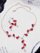 Набор 2 предмета: серьги, колье «Изумление» цветение, цвет красно-белый в золоте, 42 см 3723854