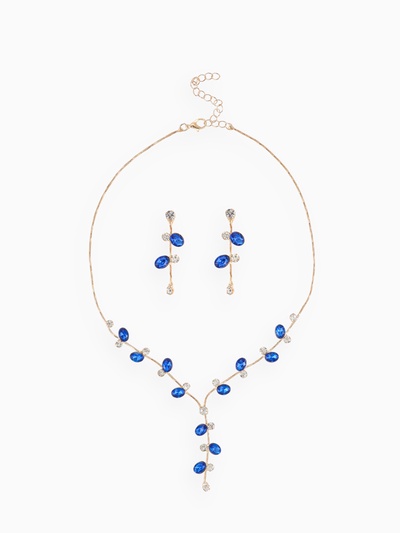 Набор 2 предмета: серьги, колье «Изумление», цветение, сине-белый в золоте, 42 см