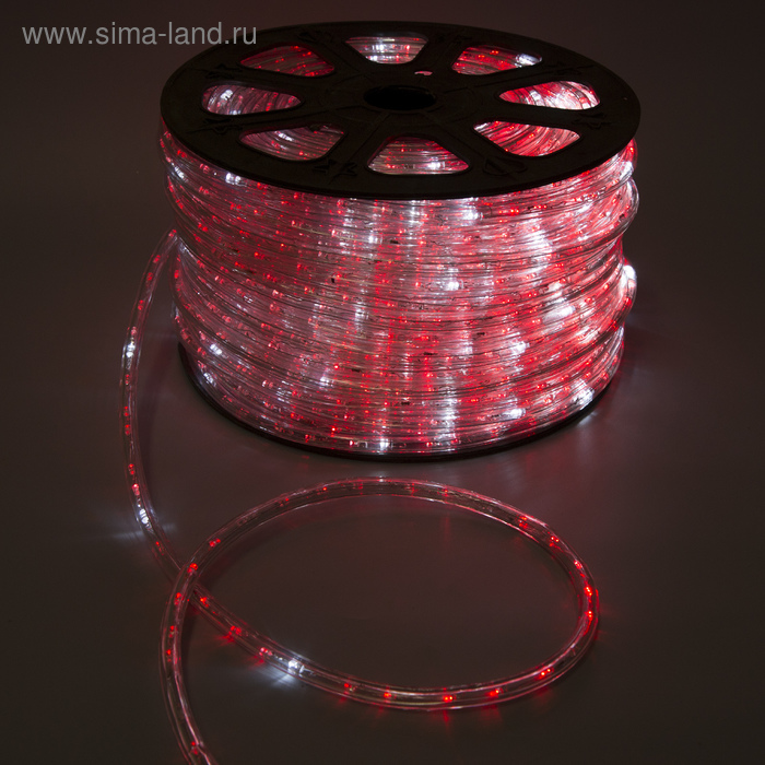 LED шнур 13 мм, круг, 100 м, кажд.6 мерц, 2W-LED/м-36-220V. + н-р д/подкл, КРАСНЫЙ