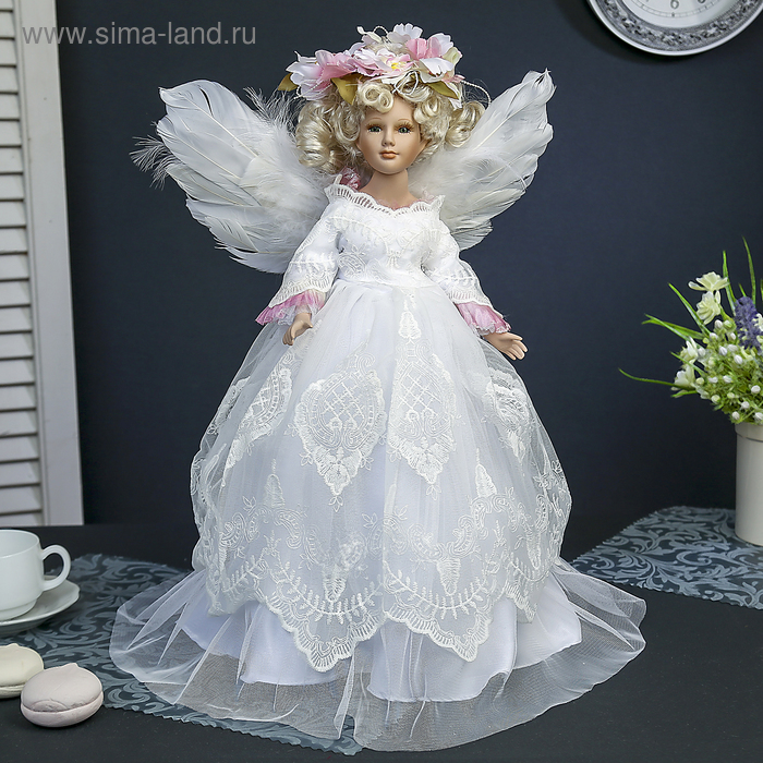 Кукла-светильник коллекционная керамика "Ангел-девушка в цветочном венке" 50 см - Фото 1