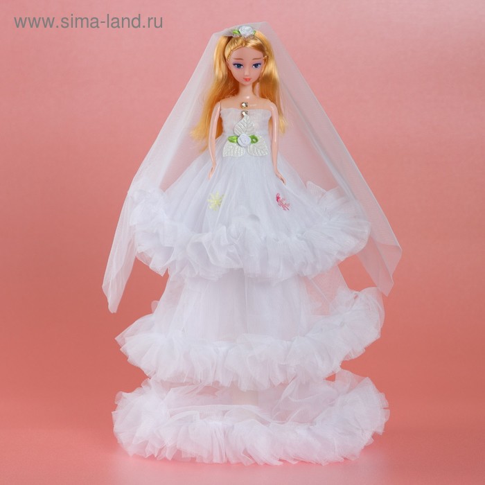 Кукла на подставке «Принцесса», белое платье с цветком - Фото 1