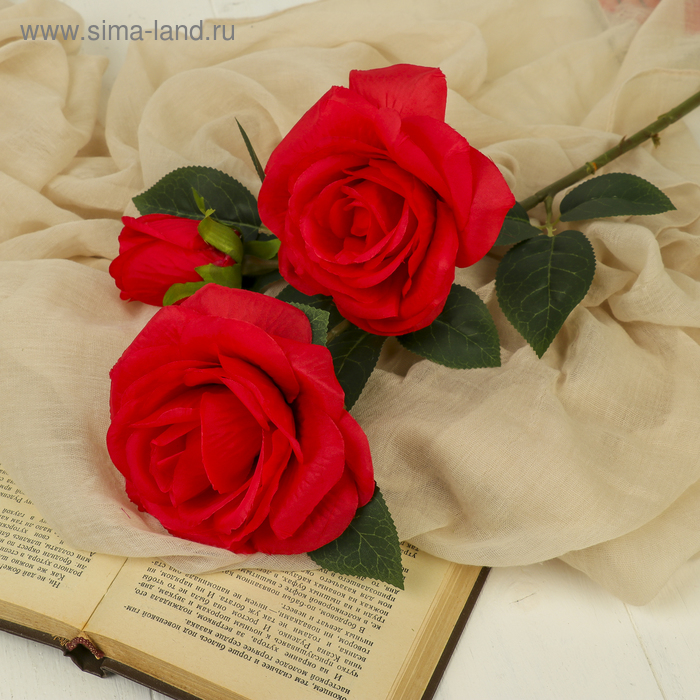 Цветы искусственные "Роза Амальгама три бутона" 10*64 см, красный - Фото 1