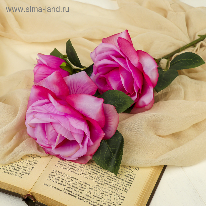 Цветы искусственные "Роза Амальгама три бутона" 10*64 см, сиреневый - Фото 1