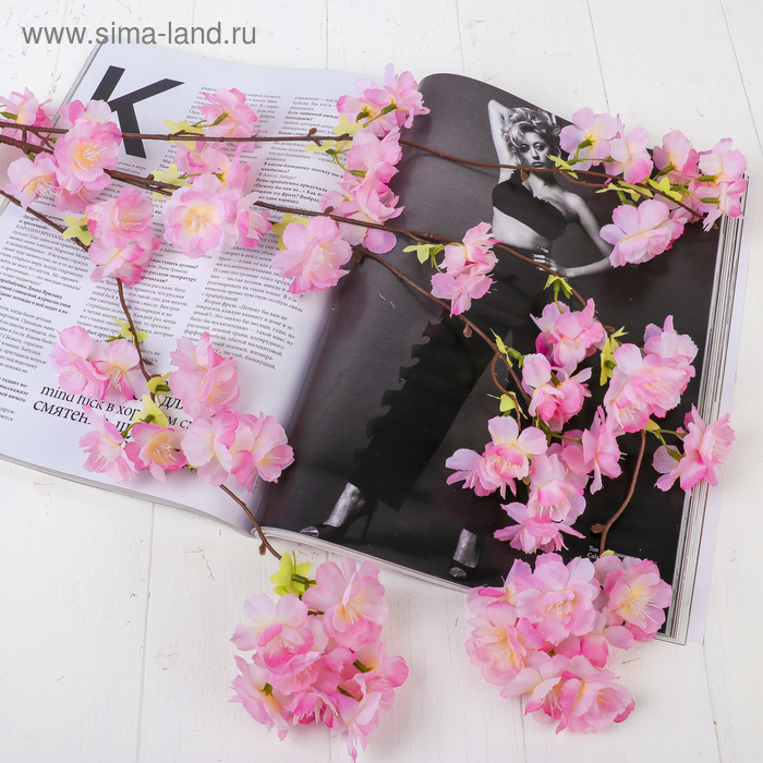 Цветы искусственные "Ветка яблони" 4х124 см, розовый - Фото 1