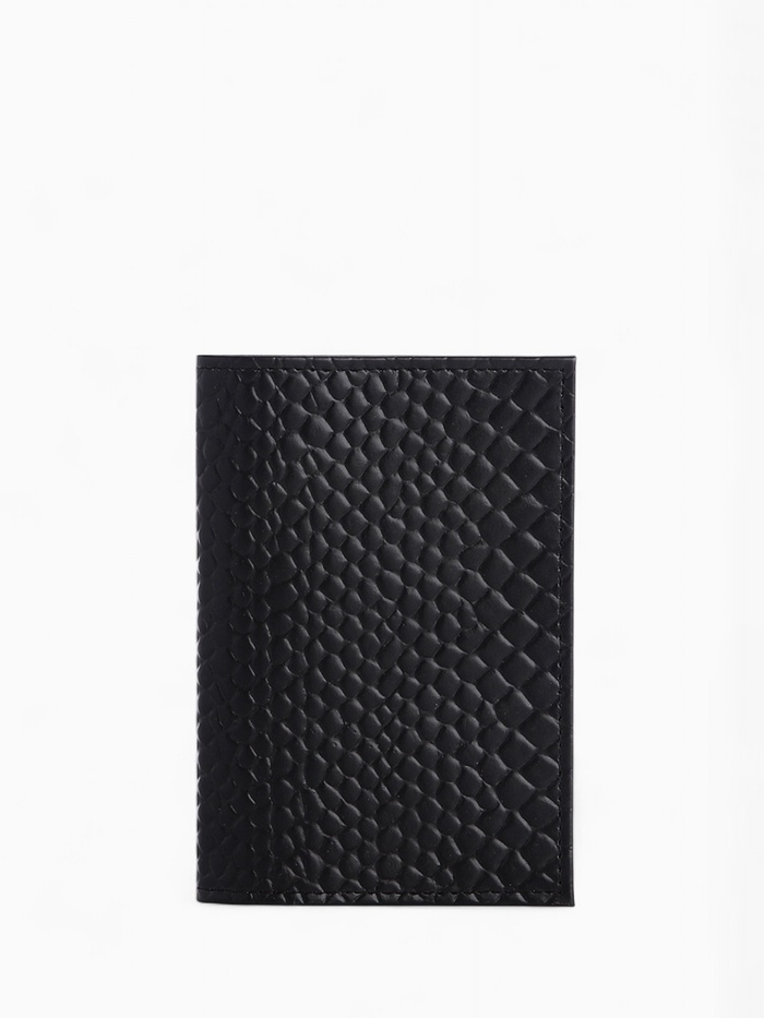 Обложка для паспорта, натуральная кожа, питон, чёрная - Фото 1