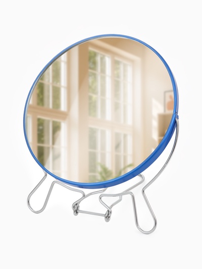 Зеркало настольное, настенное, с увеличением х2, двустороннее, 16.7×20 см, (d=16.2 см), МИКС