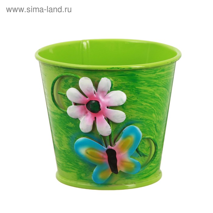 Горшок средний «Цветочек с бабочкой», цвет зелёный - Фото 1
