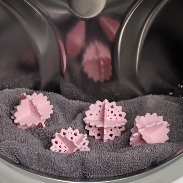 Шарики для стирки пуховиков и одеял Доляна, 4 шт., d=5 см, розовые - Фото 1