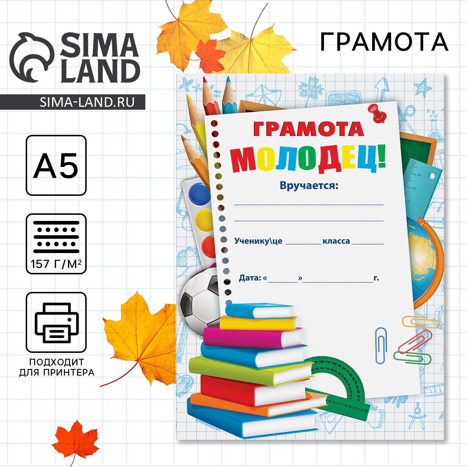 Грамота школьная «Молодец», А5, 157 гр/кв.м (3936729) - Купить по цене от  4.90 руб. | Интернет магазин SIMA-LAND.RU