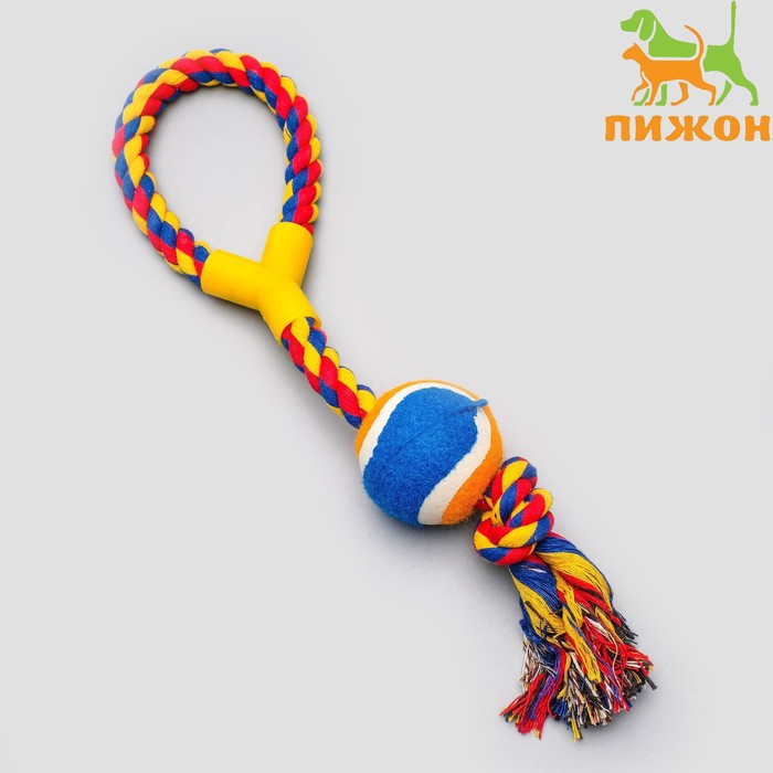 Игрушка канатная с ручкой и мячом, до 150 г, до 35 см, микс цветов - Фото 1