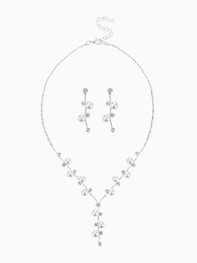 Набор 2 предмета: серьги, колье «Изумление» ветвь, цвет белый в серебре, 42 см