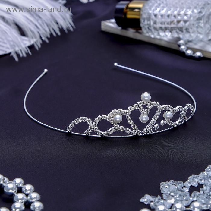 Диадема для волос «Этюд», бусины, 3 см, серебро - Фото 1