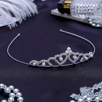 Диадема для волос «Пелагея», сердца, 3 см, серебро