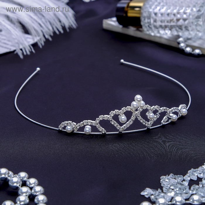 Диадема для волос «Пелагея», сердца, 3 см, серебро - Фото 1