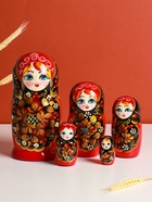 Матрёшка дерево «Рябинка», чёрный платок, 5 кукольная, 18 см - Фото 1