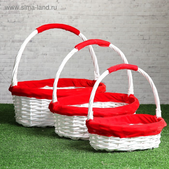 Корзина плетёная для хранения, ива, белая, красная, набор 3 шт. - Фото 1
