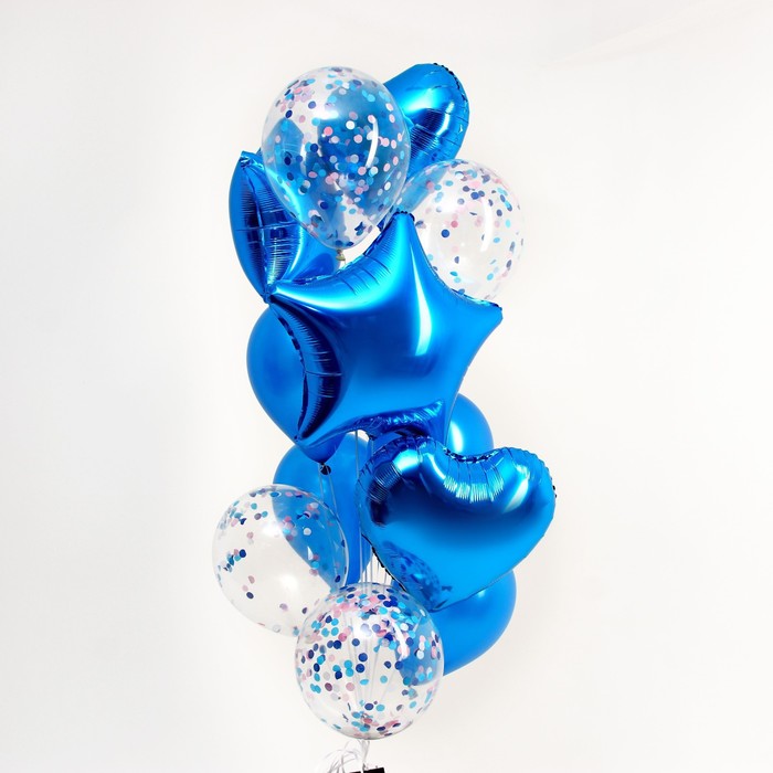 Букет из шаров "Романтика", фольга, латекс, синий, набор из 14 шт.