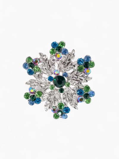 Брошь «Цветок» аралия, сине-зелёная в серебре