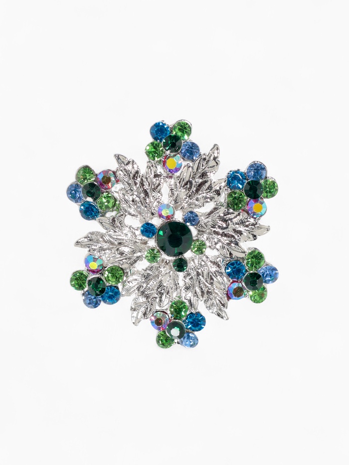 Брошь «Цветок» аралия, сине-зелёная в серебре - Фото 1