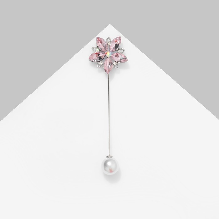 Булавка «Цветок» сирень, 8 см, розовая в серебре - Фото 1
