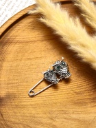 Булавка «Совы» пара, 6 см, зелёная в чернёном серебре - Фото 2