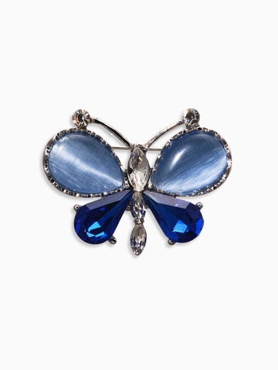 Брошь «Бабочка» летняя, синий в серебре