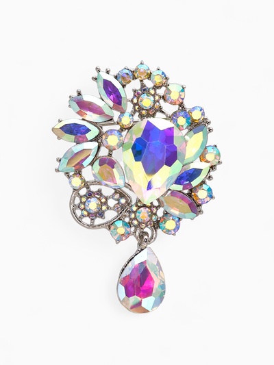 Брошь «Императрица» сияние, цвет радужный в серебре