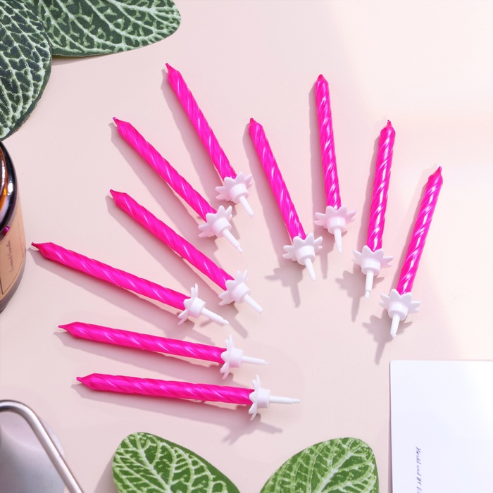 Свечи в торт «Спираль», 6 см, металлик розовый, набор 10 шт.