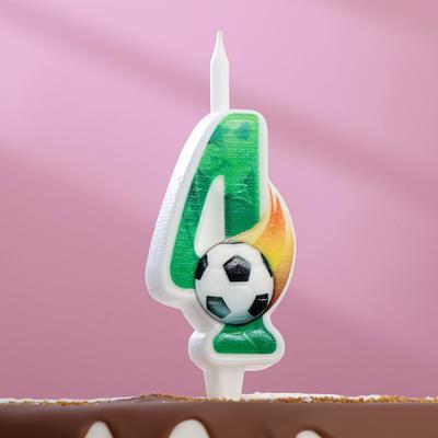 Свеча для торта "Футбольная", 10,2 см, зелёная цифра "4"