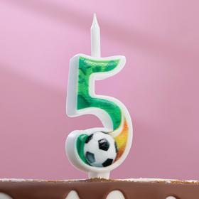 Свеча для торта "Футбольная", 10,2 см, зелёная цифра "5"