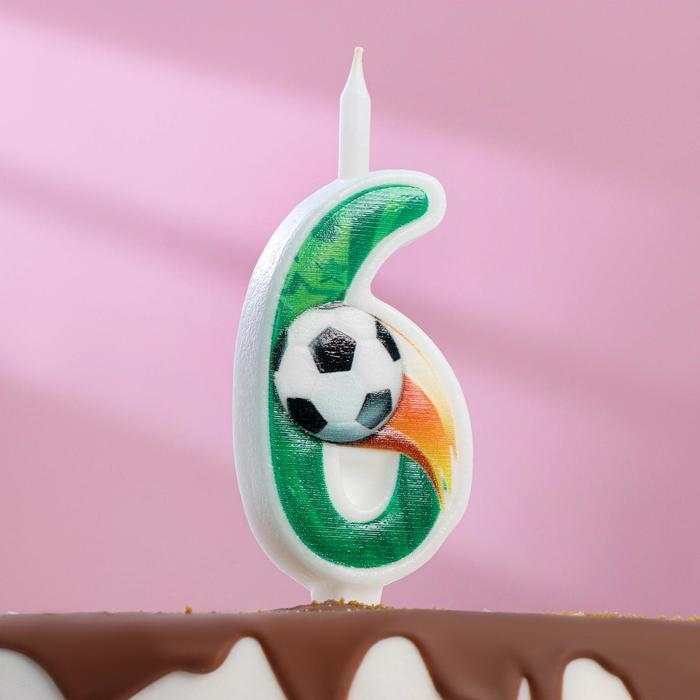 Свеча для торта «Футбольная», 10.2 см, зелёная цифра 6 - Фото 1