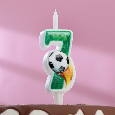 Свеча для торта "Футбольная", 10,2 см, зелёная цифра "7"