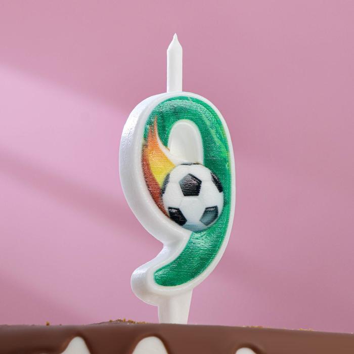Свеча для торта "Футбольная", 10,2 см, зелёная цифра "9" - Фото 1