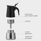 Кофеварка гейзерная Magistro Classic black, на 6 чашек, 300 мл, индукция, нержавеющая сталь, чёрная - Фото 2