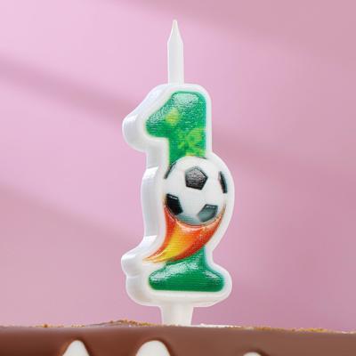 Свеча для торта "Футбольная", 10,2 см, зелёная цифра "1"