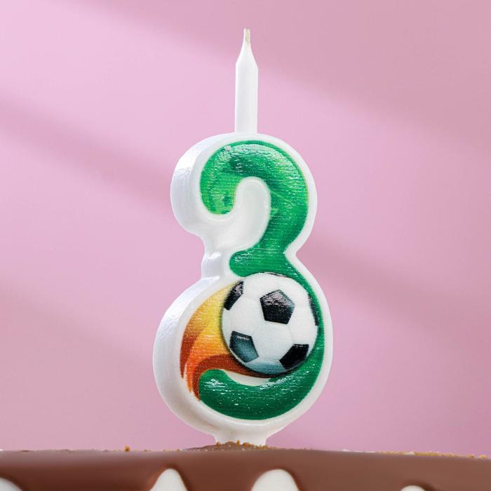 Свеча для торта "Футбольная", 10,2 см, зелёная цифра "3" - Фото 1