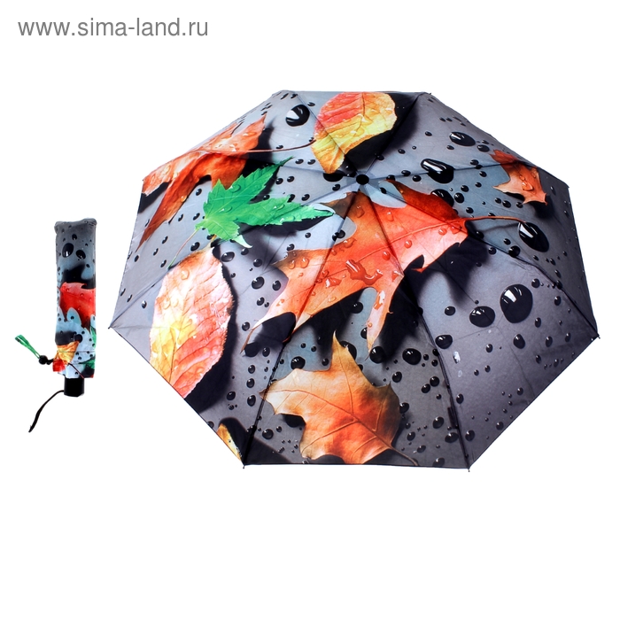 Зонт автоматический "Листья", R=52,5см, разноцветный - Фото 1